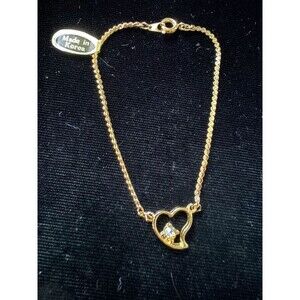 Gold Plated Heart Bracelet, Crystal, Made in Korea, 7"